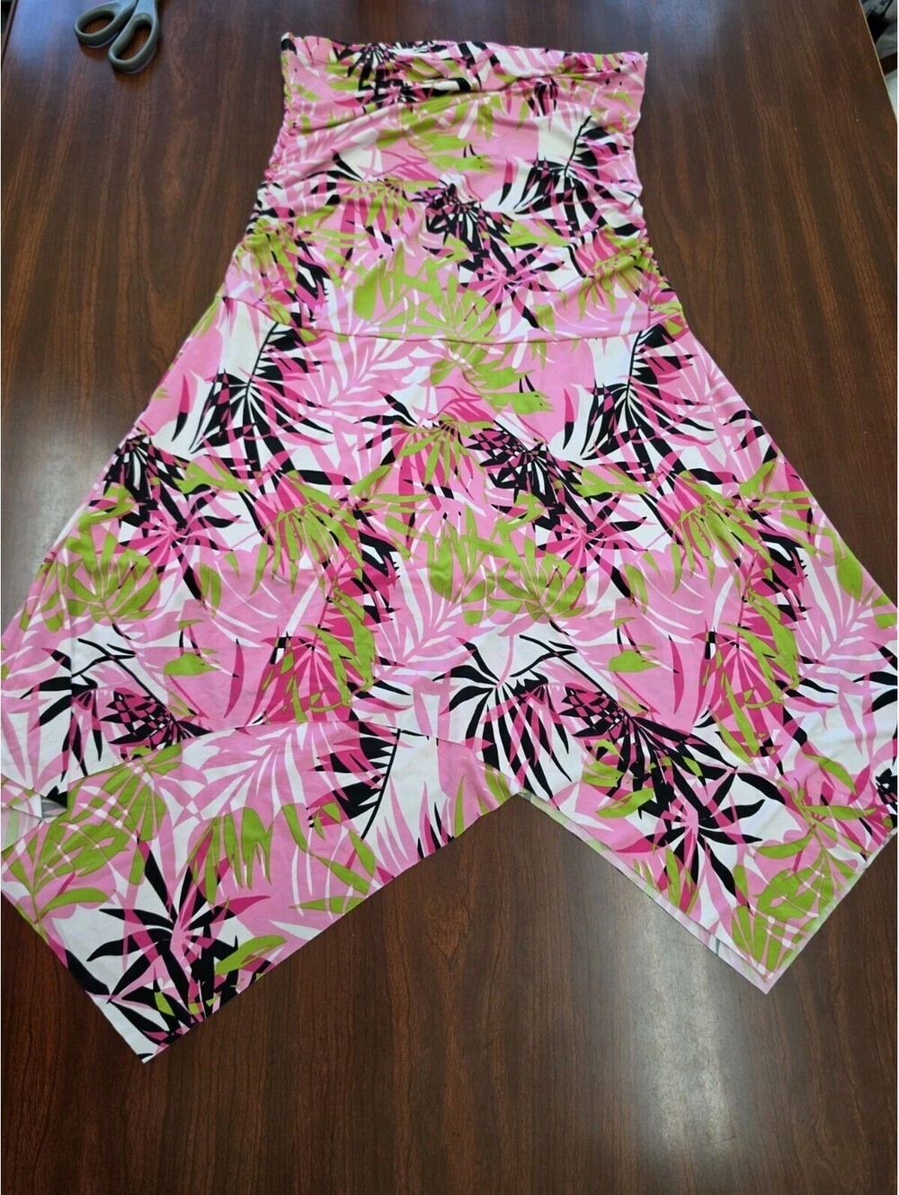 Chesley Women Pink Tropical Leaf Dress Size Large Palm Print Sleeveless Vacation